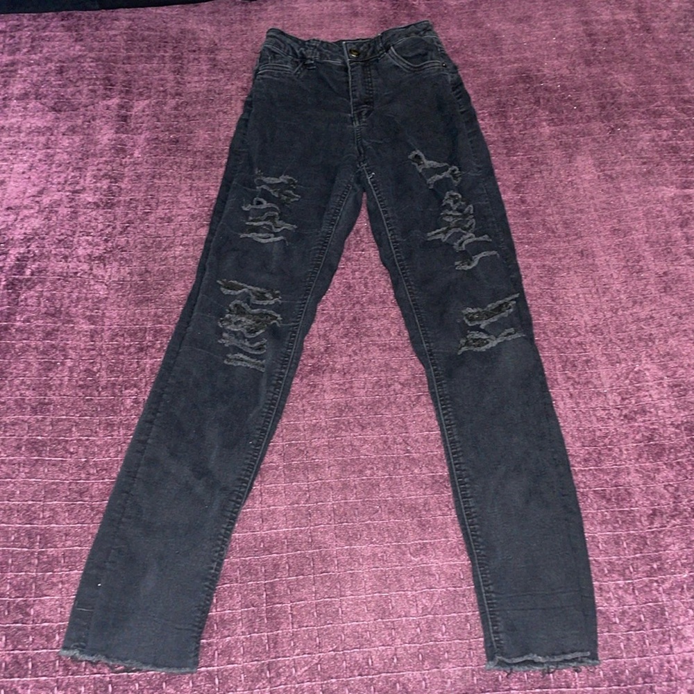 CALI High Rise Cuffed Skinny black distressed jeans size 0